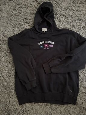 Pull&Bear Black Hooded Sweatshirt with Floral 'Spread Happiness' Graphic